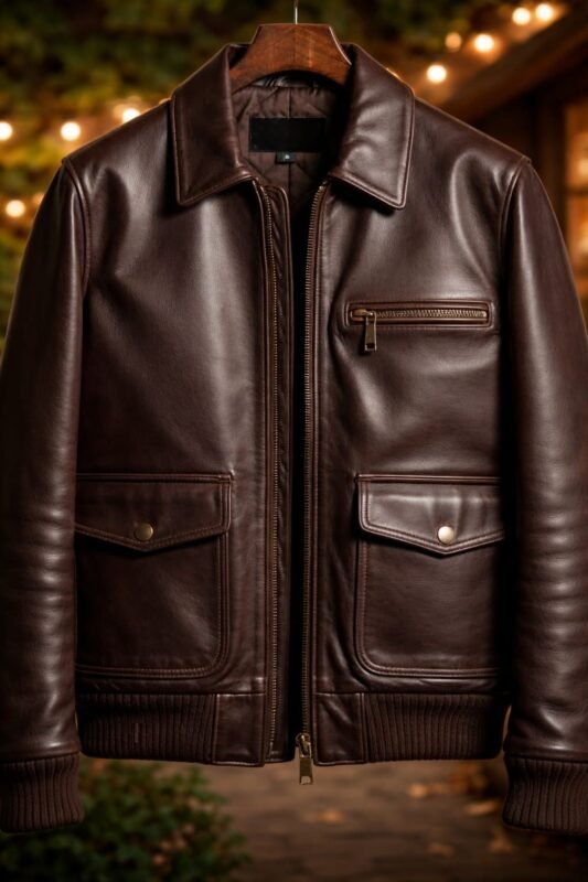 Brown leather jacket premium leather